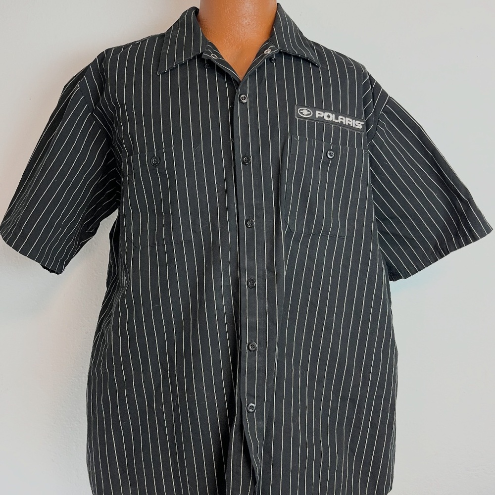 Polaris Tech Pit Crew Shirt Mens XLarge Button Up Embroidered Lightweight Black